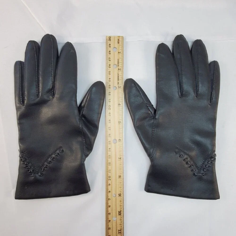 Vintage Avon Womans Black Vinyl Gloves Lined W/ Fleece Size Small Driving Gloves